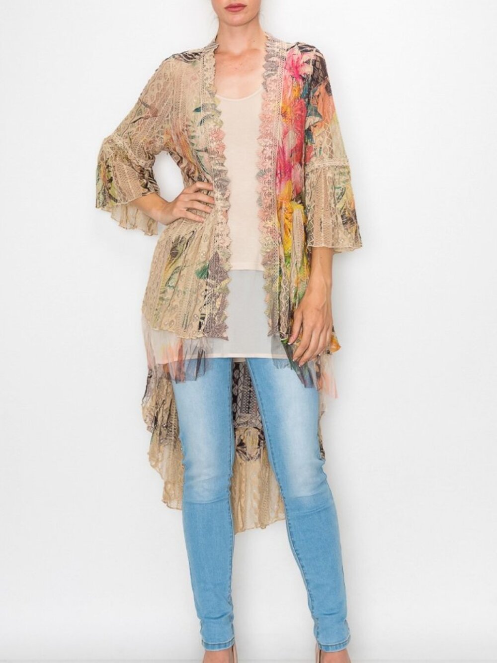 new ORIGAMI TROPICAL HAWAIIAN ALL LACE CARDIGAN KIMONO western boho CHIC SM-4X